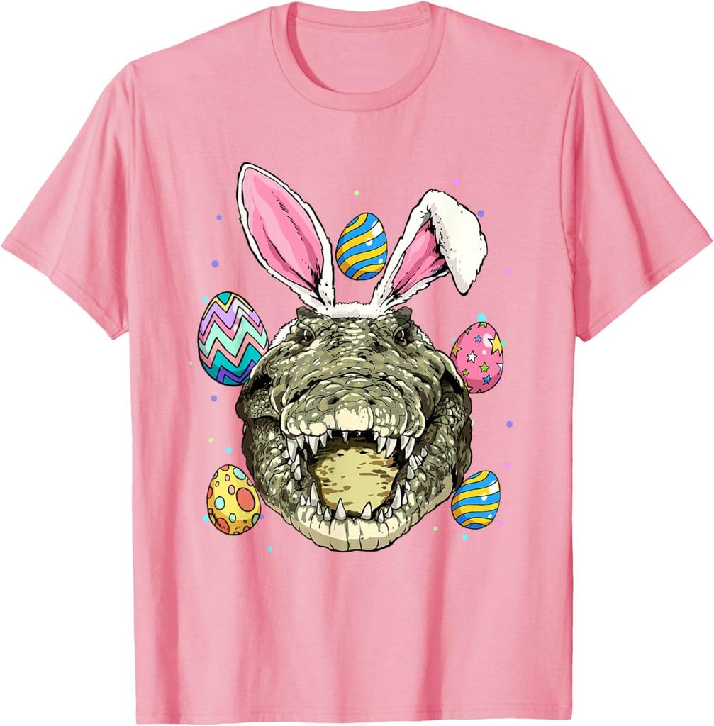 Easter Bunny Alligator Head Graphic Tee Funny Crocodile Lover Men's Short Sleeve T-Shirt