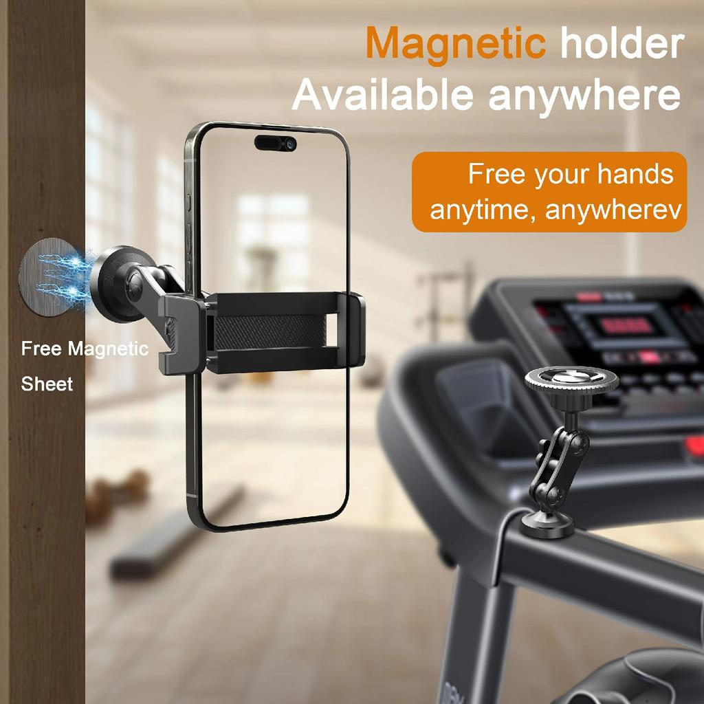 X037 360 Degree Adjustable Cellphone Bracket with Magnetic Base Phone Holder for Gym Equipment
