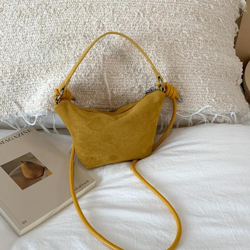 European American Retro Bucket Bags Fashiable Small Tote Bags Premium Solid Color Simple Bags New Niche Frosted Underarm Bags
