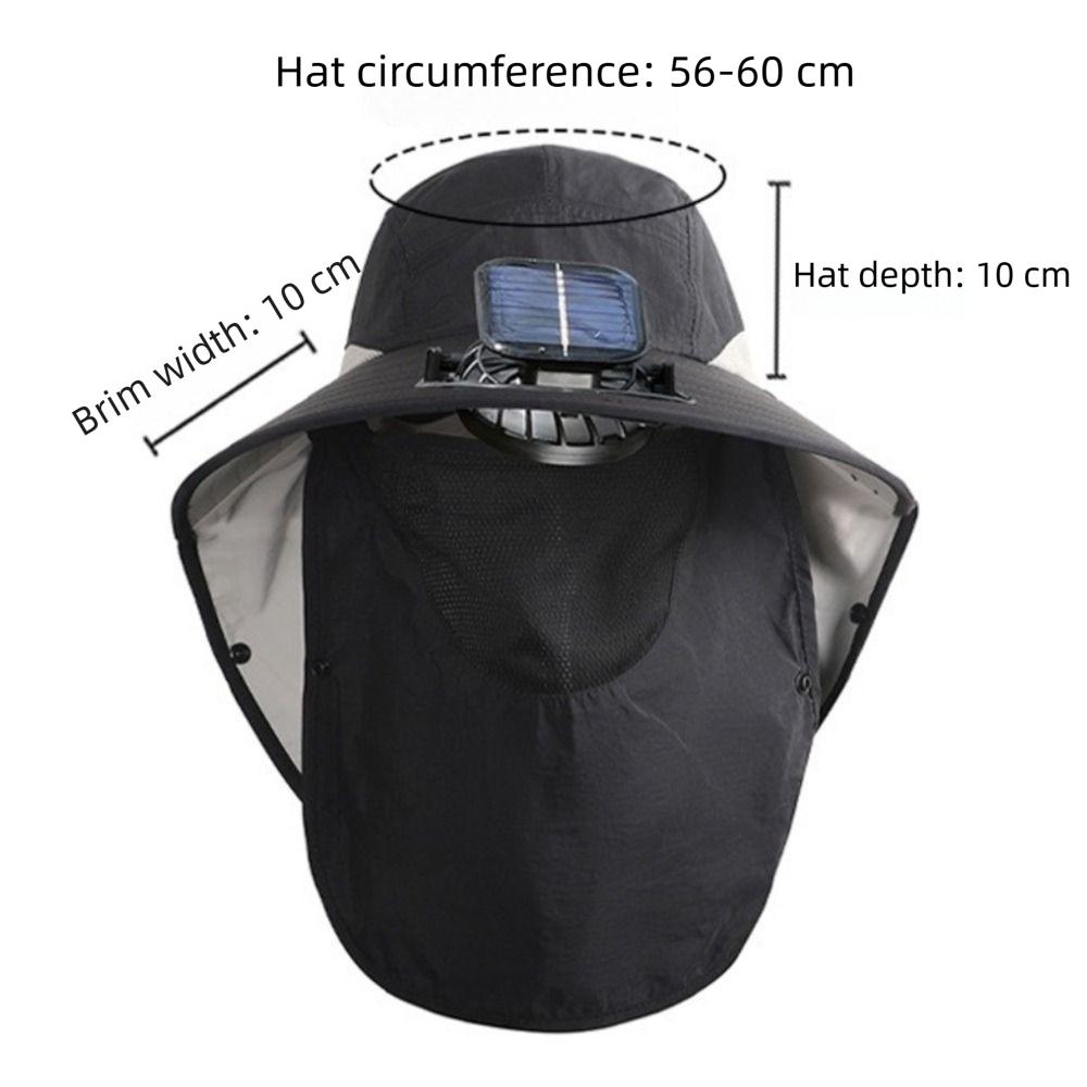 Polyester Solar Powered Fan Hat Neck Cover Breathable Mesh Fisherman Hat Wide Brim Sun Protection Visor Fan Sunscreen Cap