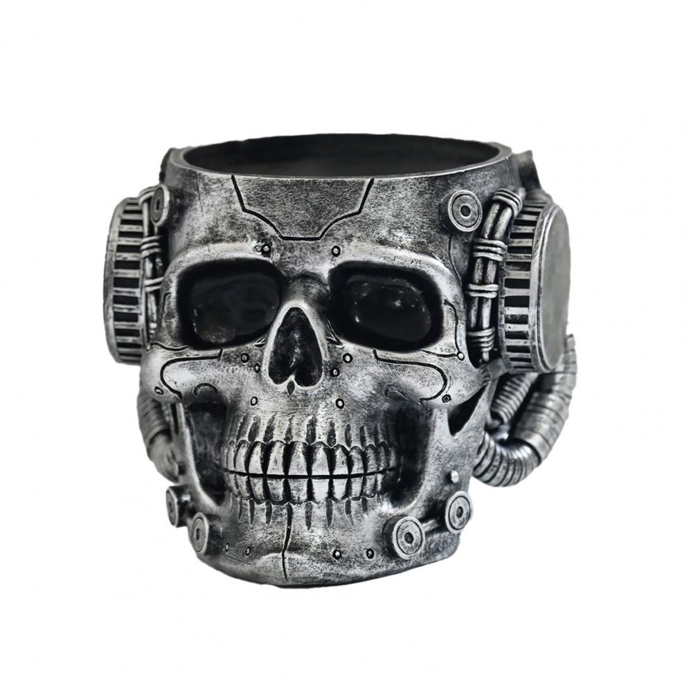 

Style Flower Pot Resin Skull Planter with Drainage Hole for Home Office Decor Steampunk Skull Flower Vase Halloween Day чорний