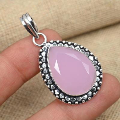 Rosa Chalcedon Edelstein aus massivem 925er Sterlingsilber, Hochzeitsgeschenk, handgefertigter Schmuckanhänger
