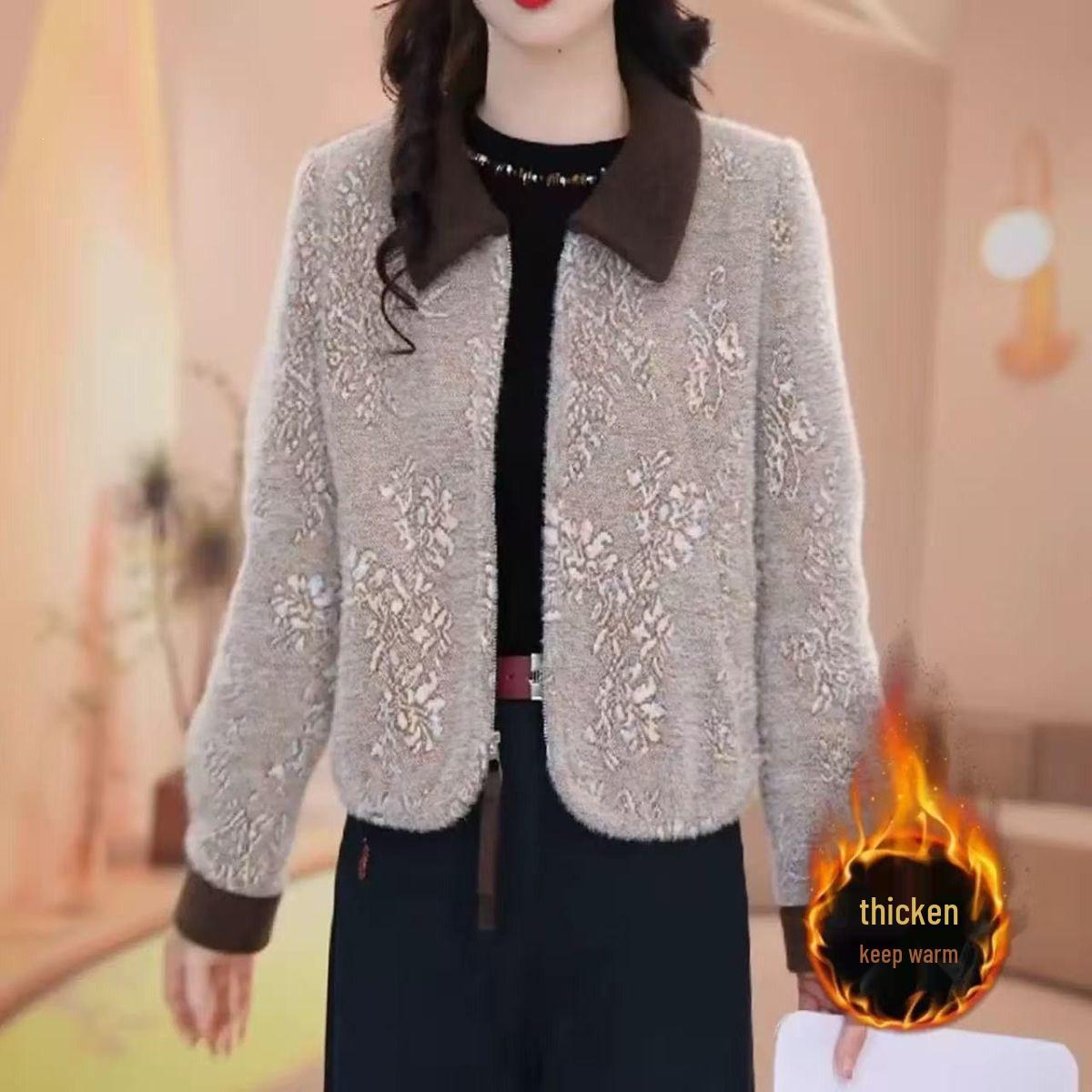 

2025 Autumn/Winter Mink Velvet Women s Elegant Short Wool Coat - Thickened and Warm for Middle-Aged Moms 3XL for 135-145 jin