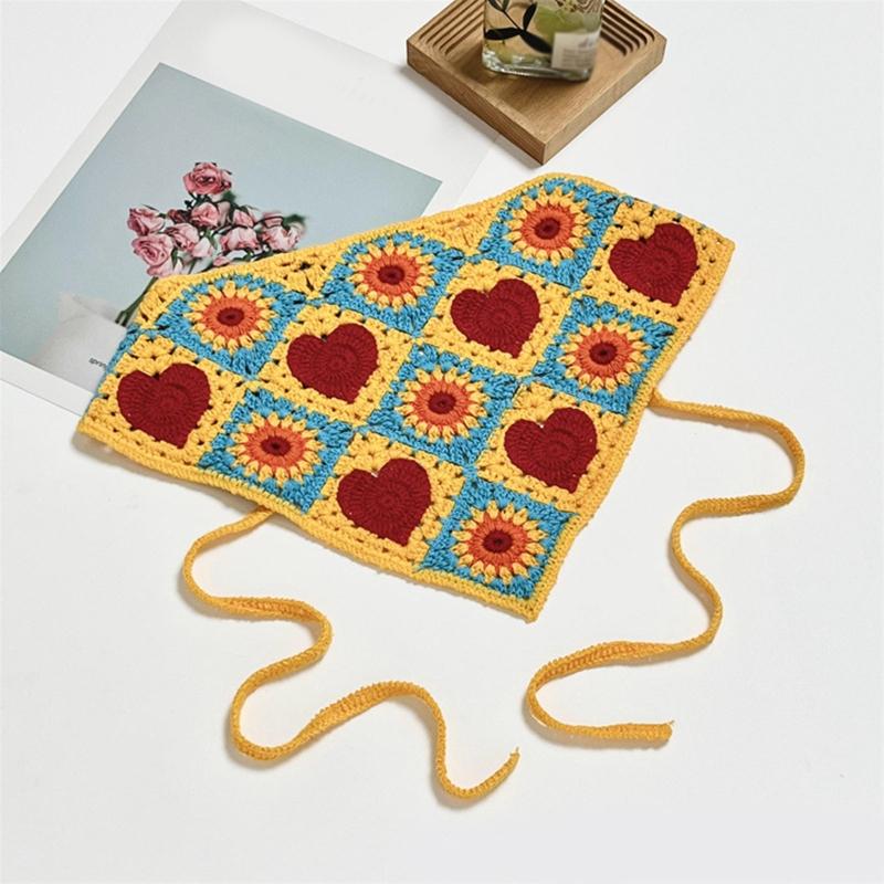 Crochet Anti-uv Bandana Knitted Hair Kerchief Tie Back for Head Wrap Color Matching for Triangle Turban for Girls Photo