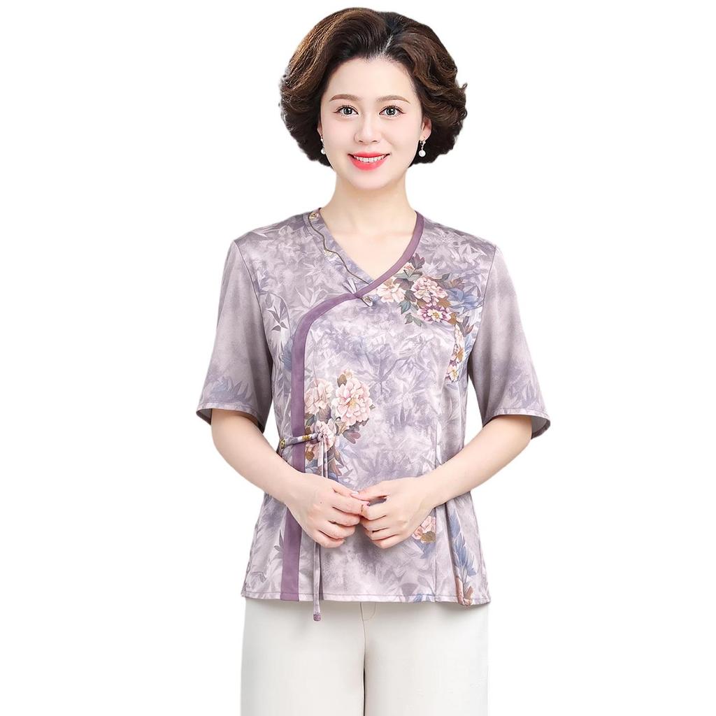 2026 Chinese Style Short Sleeve Shirt & Wide Leg Pants Set for Stylish Middle-Aged Women - Spring/Summer Casual Wear