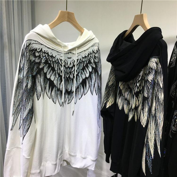 Oversized Fat M National Tide Sweater Women's Heavy Industry Drill Front and Rear Big Wings Are Thin Hooded Thin Jacket