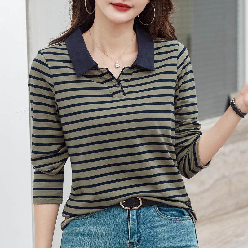 

Women s Striped Long-Sleeve Polo Top in Pure Cotton XL