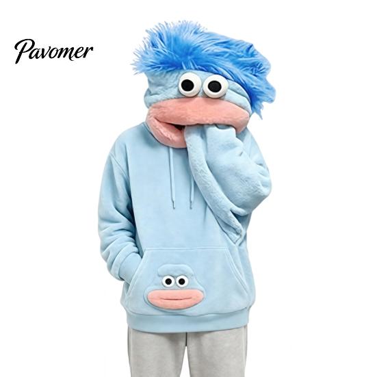 Unisex Pullover Top Big Mouth Creature Flannel Hoodie with Comb, Men Women Oversized Hooded Hoodies Sweatshirt, Thickened Plush Casual for Fall Winter