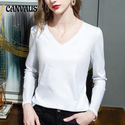 Spring and Autumn Women's Blouse Simple Pullover V-Neck Loose Reversible Long Sleeve Top