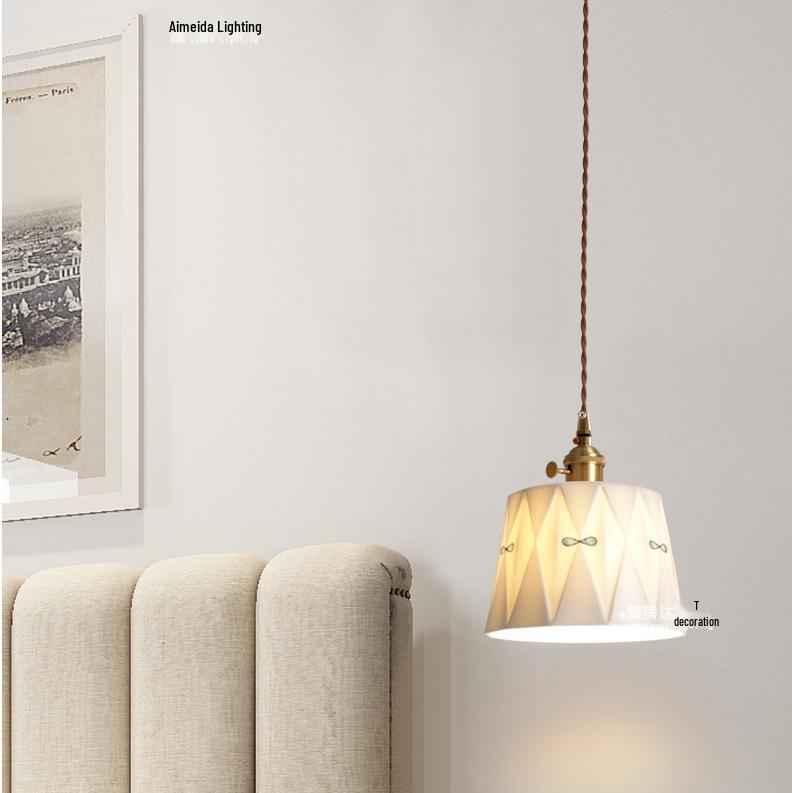 Japanese Retro Brass Glazed Ceramic Pendant Light for Bedroom, Dining, Bar, Entrance, and Tea Room