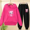 Children Clothes Sweatshirt Set Hooded Sweatshirt with Long Pants Cartoon and Lively Little Cat Girl Pink Set 3-13 Years Old Top