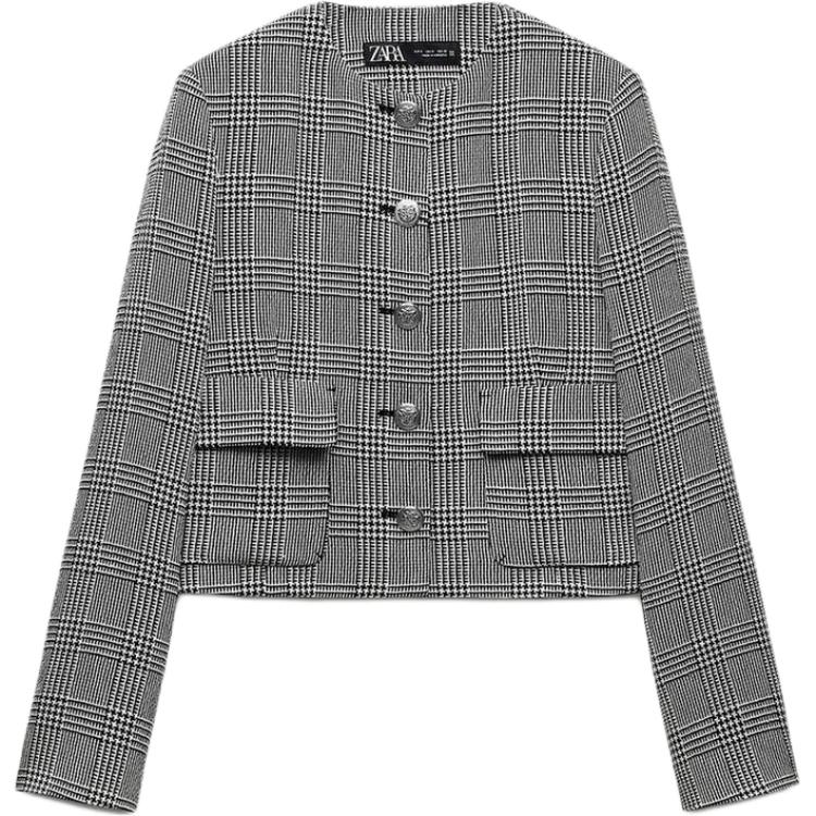 

Zara Houndstooth Short Sleeve Casual Blazer Women blazers Black White 09161114-35 XL