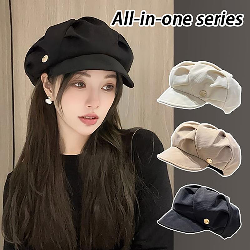 Cloud Hat Women'S Japanese Style Face-Showing Small Plain-Looking Beret Casual All-Match Beret Octagonal Cap