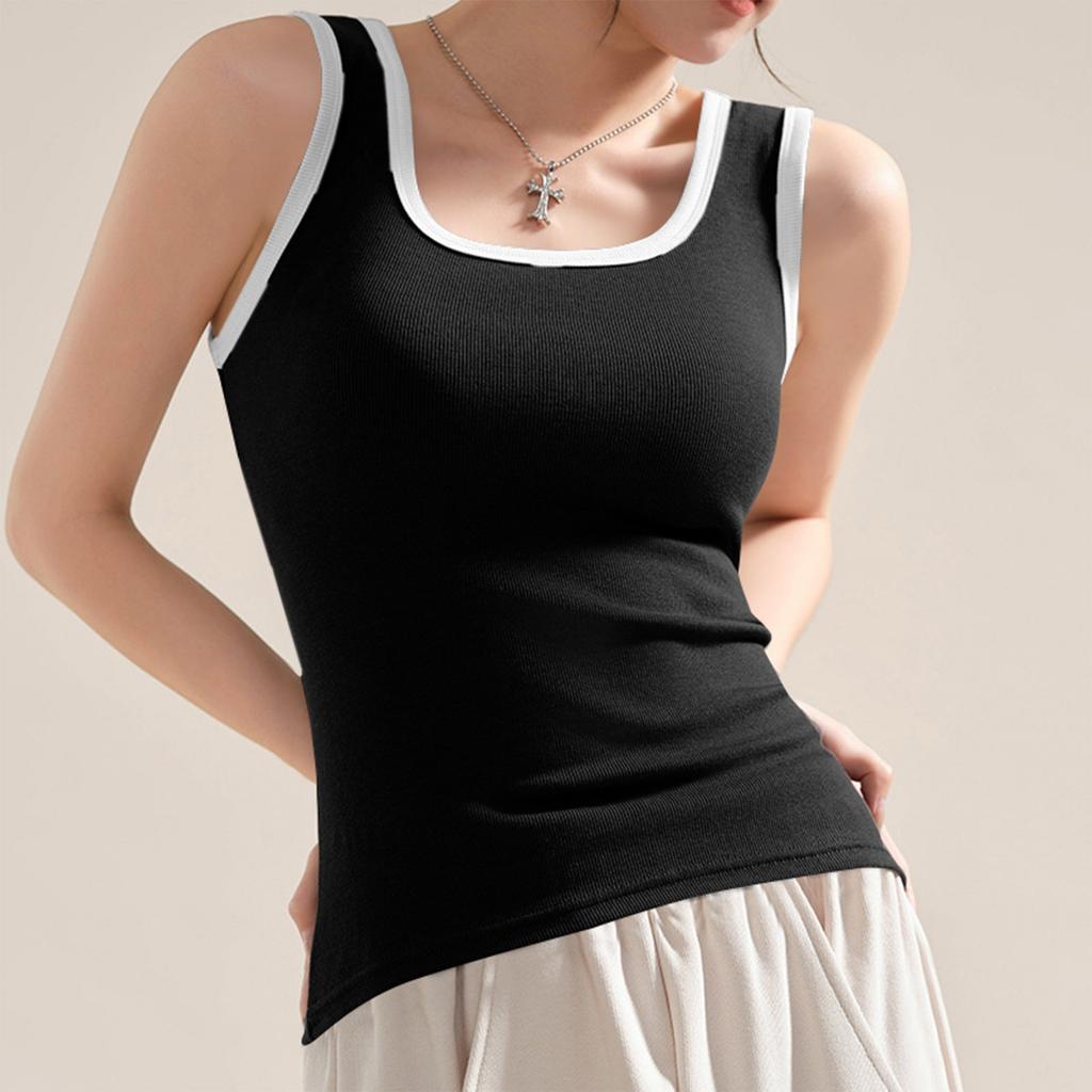 Women's Fashion Solid Color T-shirt Contrast Color Stitching Vest