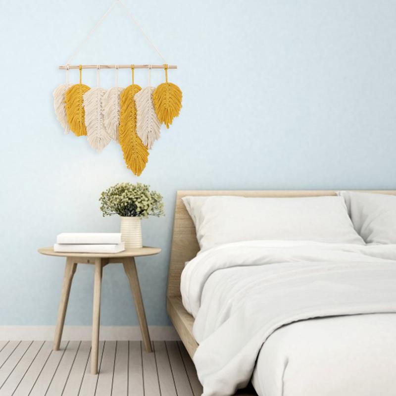 Macrame Leaf Wall Hanging Yellow Wall Decor For Living Room Macrame Wall Hanging Boho Wall Art Modern Wall Decor Woven Tapestry