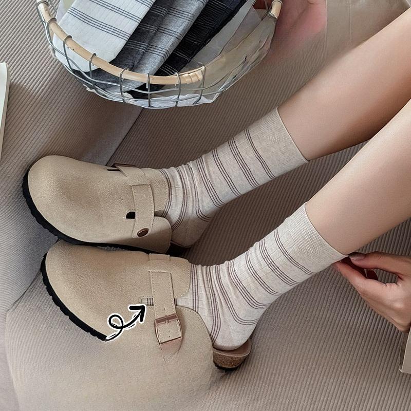 Striped Socks, Women's Mid-calf Socks, Spring and Autumn Style, Retro Sweat-absorbing, Breathable, Odor-proof, Boneless Stack Socks, Long Calf Socks