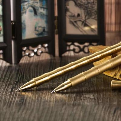 Hochwertiger Vollmetall-Slub-Messingstift für Geschäftsleute, zum Unterschreiben, als Geschenk, Bambus-Kugelschreiber, Schulbedarf, Büroaccessoires