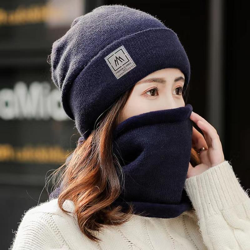 Winter hat women's warm and cold hat knitted hat autumn and winter versatile cycling windproof scarf hat knitted hat