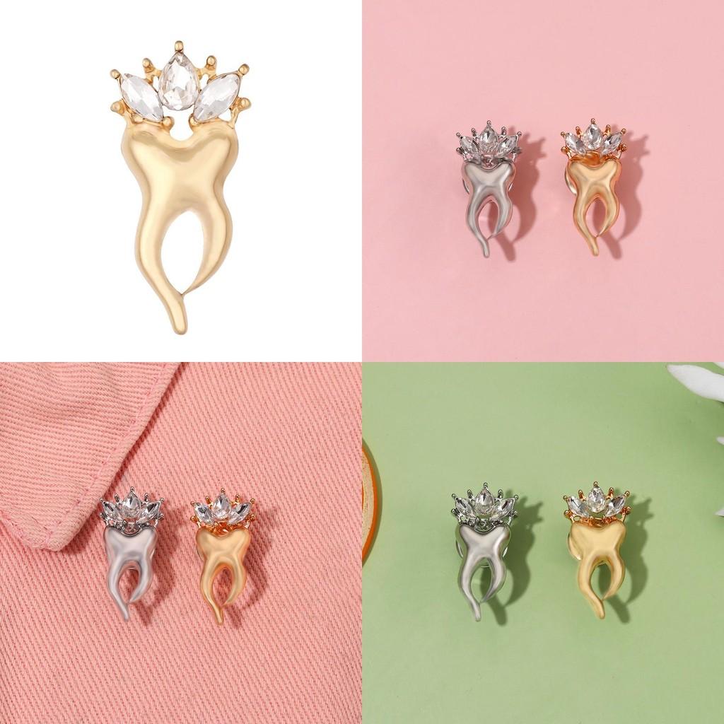 Stylish Alloy Teeth Brooch Elegant Crown Design With Shimmering Rhinestones For Unisex Fashion