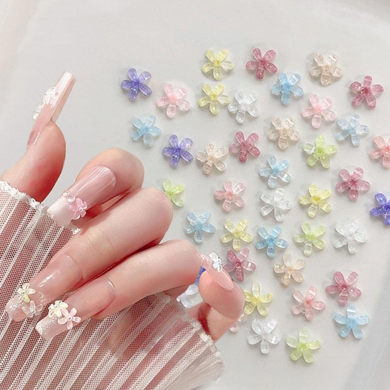 50 Pcs Flowers Nail Art Charms Resin Nail Charms Decoration 3D Jelly Flower Decals Summer Manicure Accessories Salon Supply Diy