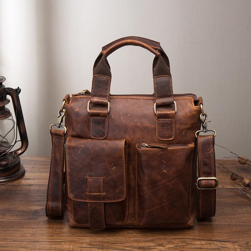 

Crazy Horse Leather Handbag Leather Men s Bag Casual Leather Briefcase Retro Handmade Shoulder Crossbody Bag (30cm Max Length 50cm)