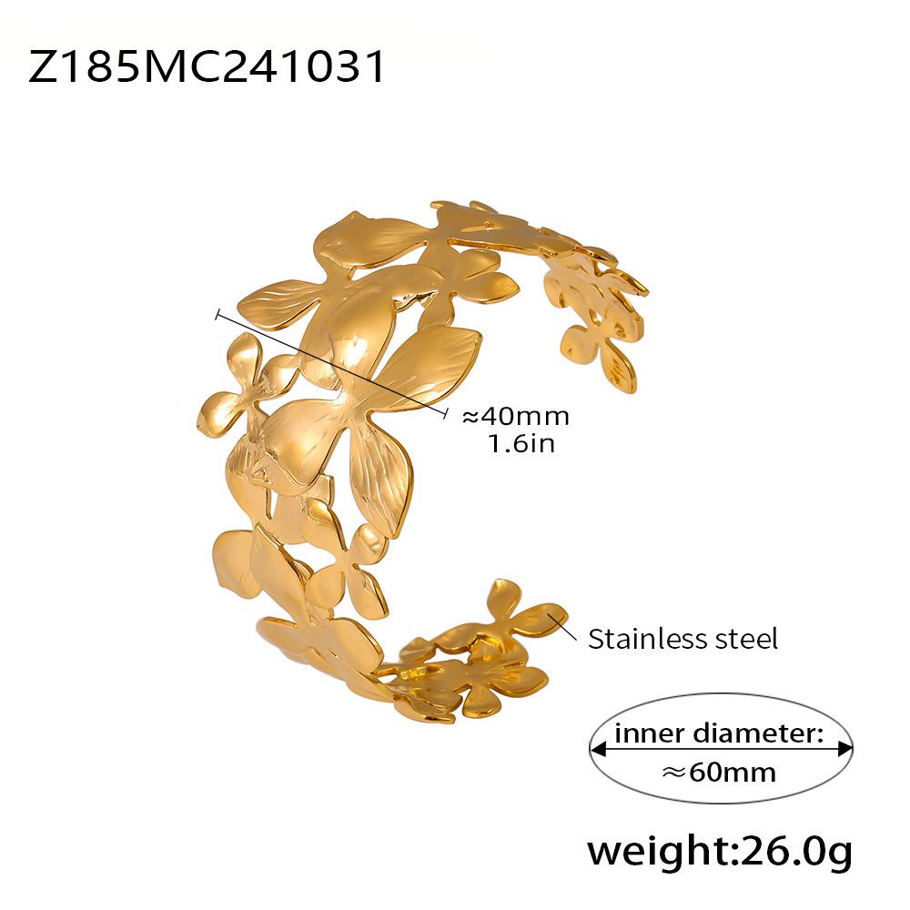 French Floral Hollow Gold-Plated Stainless Steel Bracelet by Qiong Yao