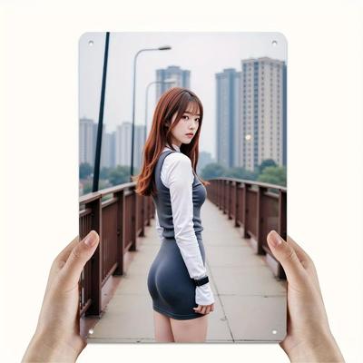 Iron Cityscape Wall Art Silhouette Woman Flat Metal Painting Vintage Minimalist Durable Decor Gift