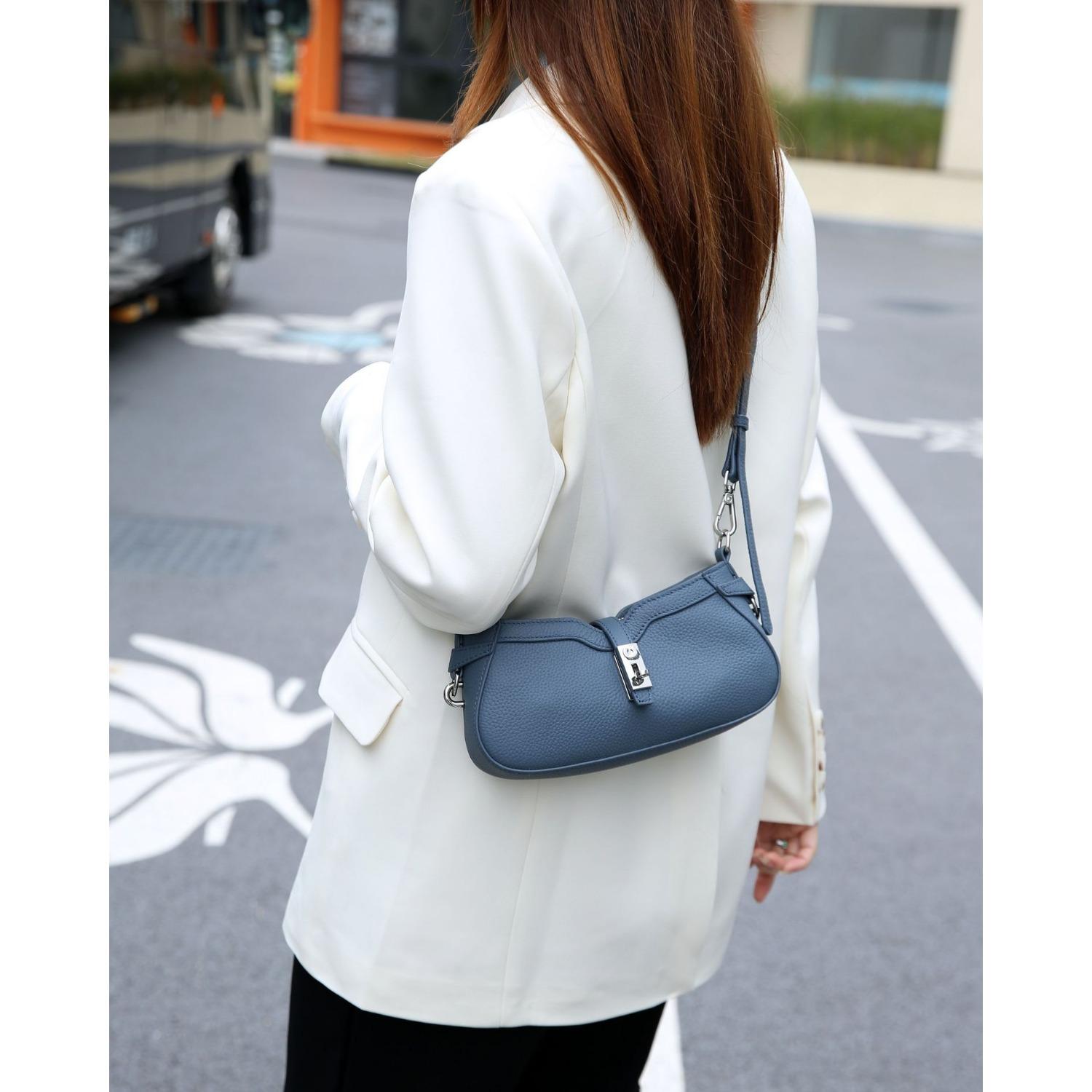 

Универсальная женская сумка из коровьей кожи, сумка-мессенджер, простая и модная женская сумка на молнии, маленькая ракушка синий