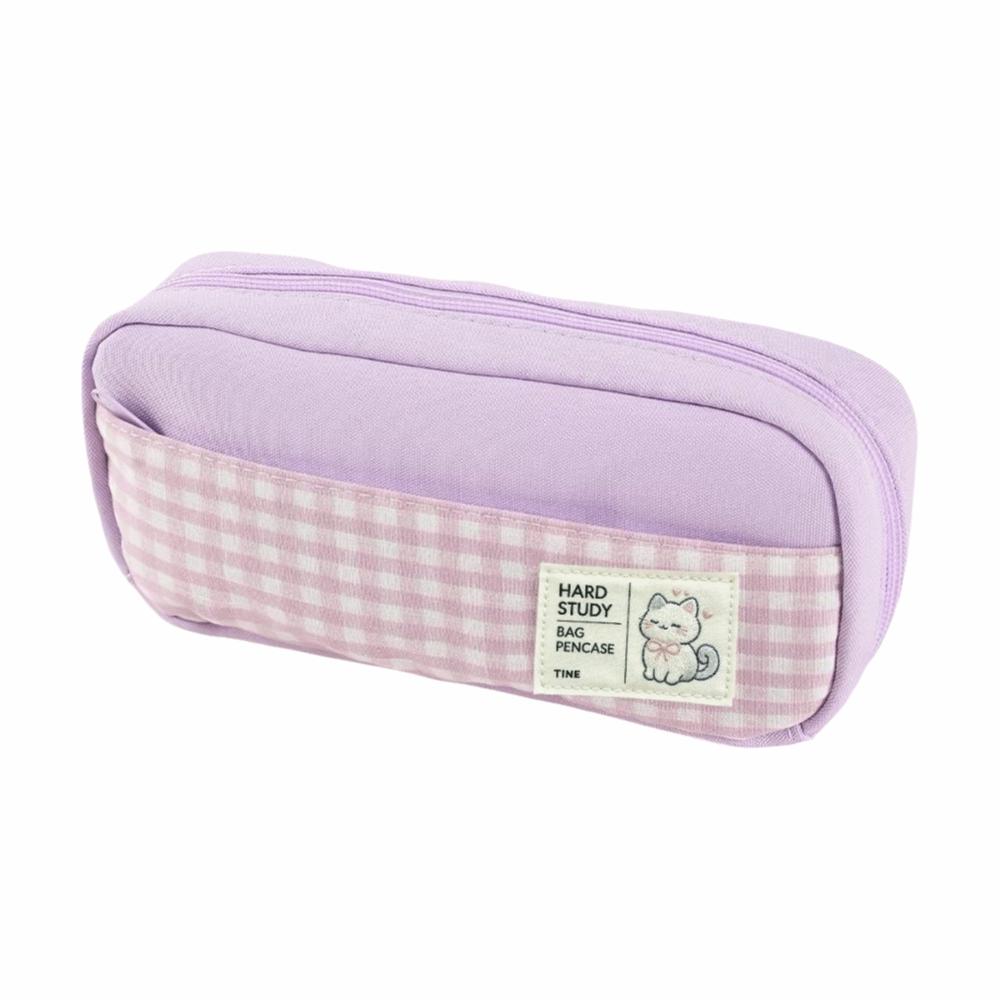 Gingham Check Pencil Case Pastel Color Pencil Pouch Portable Stationery Storage Bag  Back To School