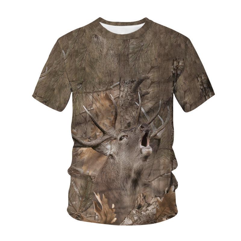 Lovecká maskovací trička s potiskem jelena a zajíce pro muže, 3D maskáčové tričko s potiskem divočáka a králíka, dámské oblečení, vtipné dětské tričko s krátkým rukávem
