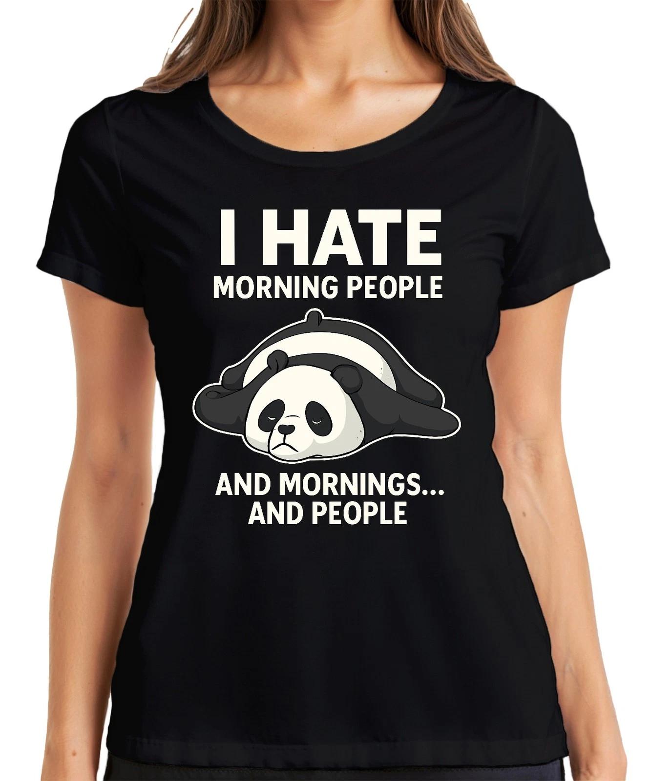 Ich hasse Morgenmenschen und Morgen Panda müde Geschenk Kaffee Damen T-Shirt M