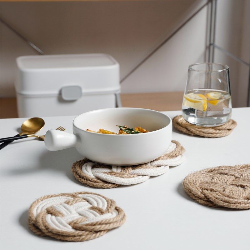 Te-matväv Linne Ins Pastoralt Hem Bordsunderlägg Restaurang Design Te-redskap Värmeisolering Grundläggande Handgjord Dekoration Kaffe Mjuk