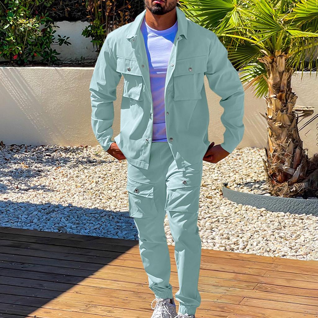 Pánský jednobarevný módní ležérní komplet lehká pánská ležérní bunda oblek