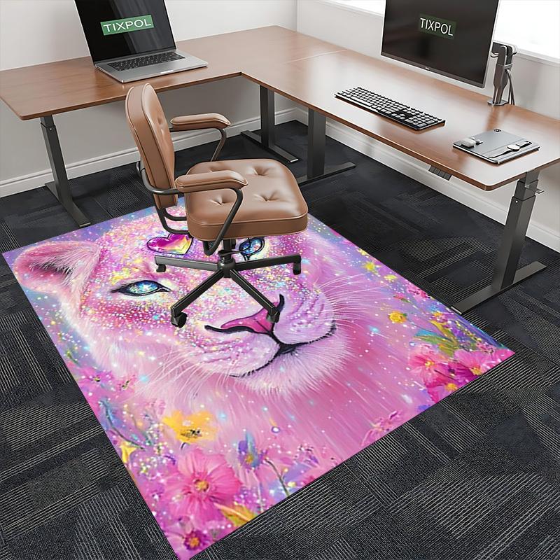 1pc Glowing Lioness Office Chair Mat - Sparkling Heart Design, Anime Cartoon Style, Non-Slip Rug for Home and Office Decor, Suitable for All Seasons.H