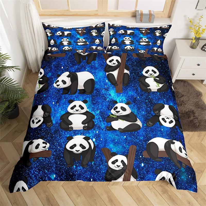 Raccoon Bedding Set Cute Cartoon Animal Duvet Cover Set Universe Galaxy Comforter Cover Polyester Red Starry Sky Bedspread Cover