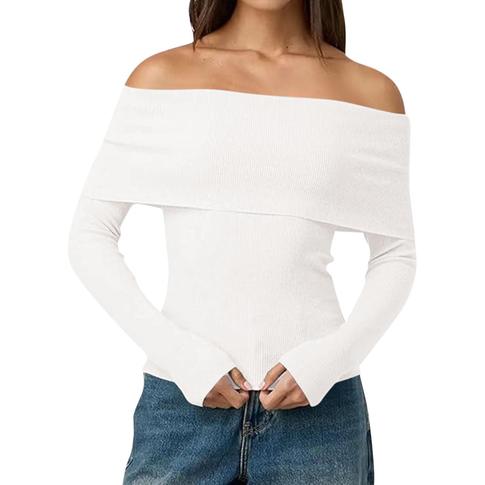 

Женские свитера с открытыми плечами, с длинным рукавом, свободные, трикотажные S белый