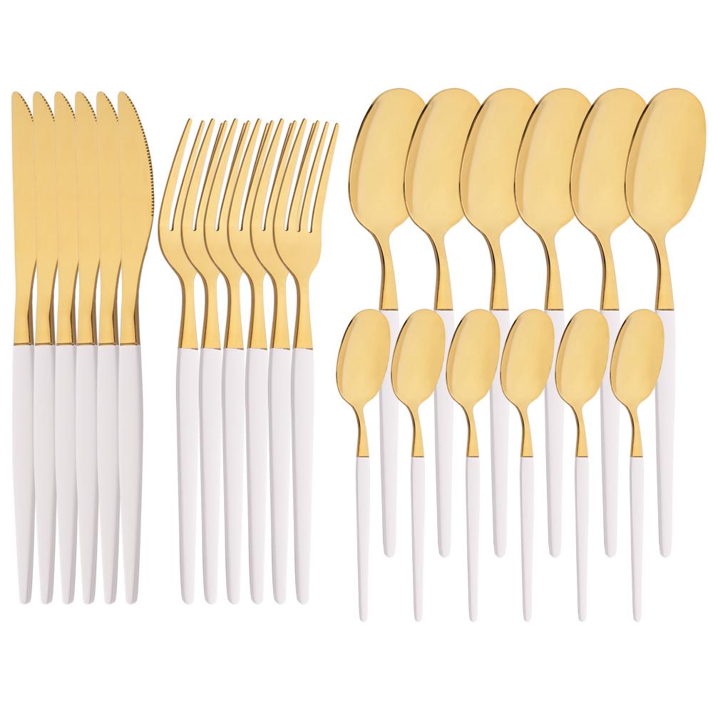 24Pcs Mirror Black Flatware Set Stainless Steel Dinner Knife Fork Coffee Spoon Cutlery Set Kitchen Tableware Dinnerware Set