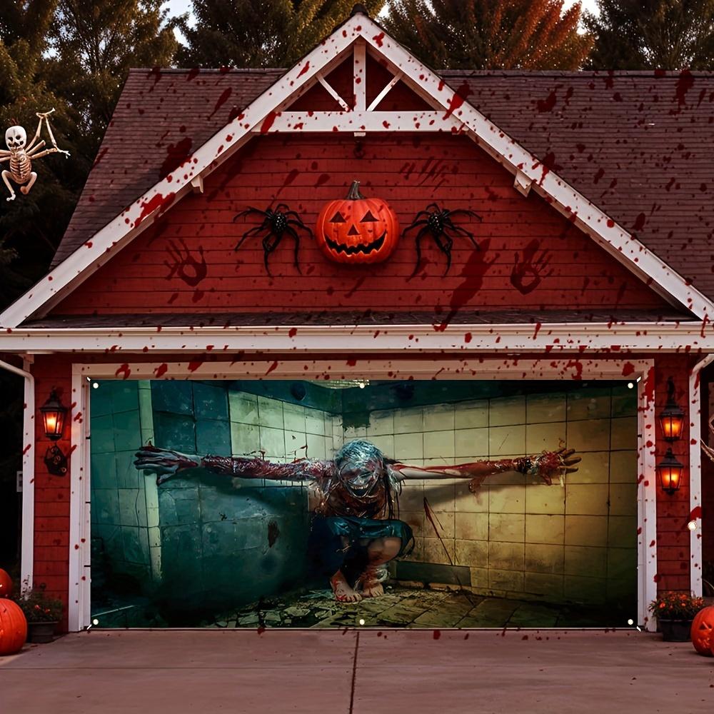 Halloween Garagentor-Abdeckung Banner - Horror-Design - Monster-Szenen-Musterdesign in der Toilettenecke. PMJ