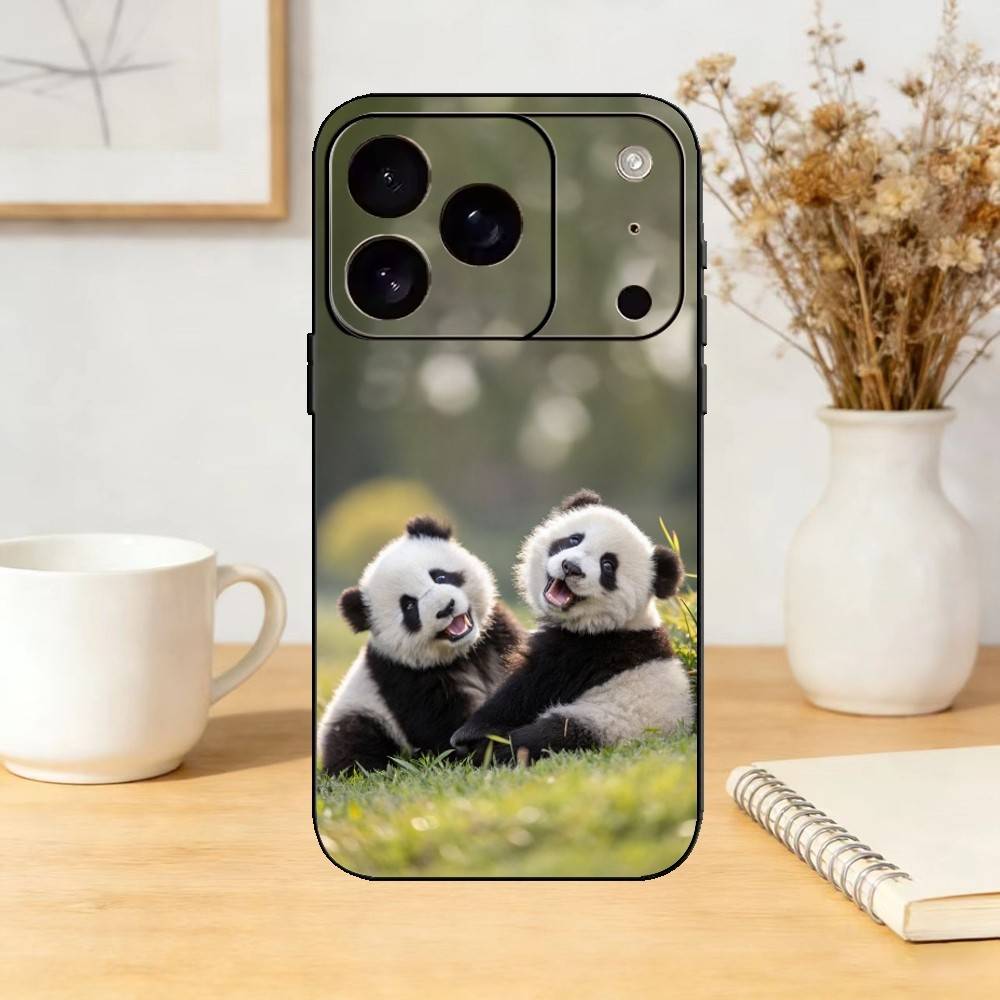 Cute Animal Panda Phone Case Silicone Black Soft For IPhone 17,16,15,14,13,12,11,SE,Plus Pro Max