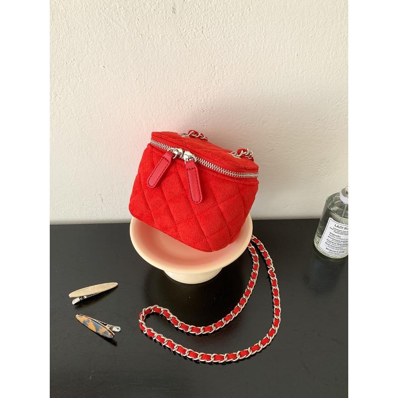 

Autumn and winter new mni shoulder box bag lipstick chain bag women s messenger diamond suede bag красный