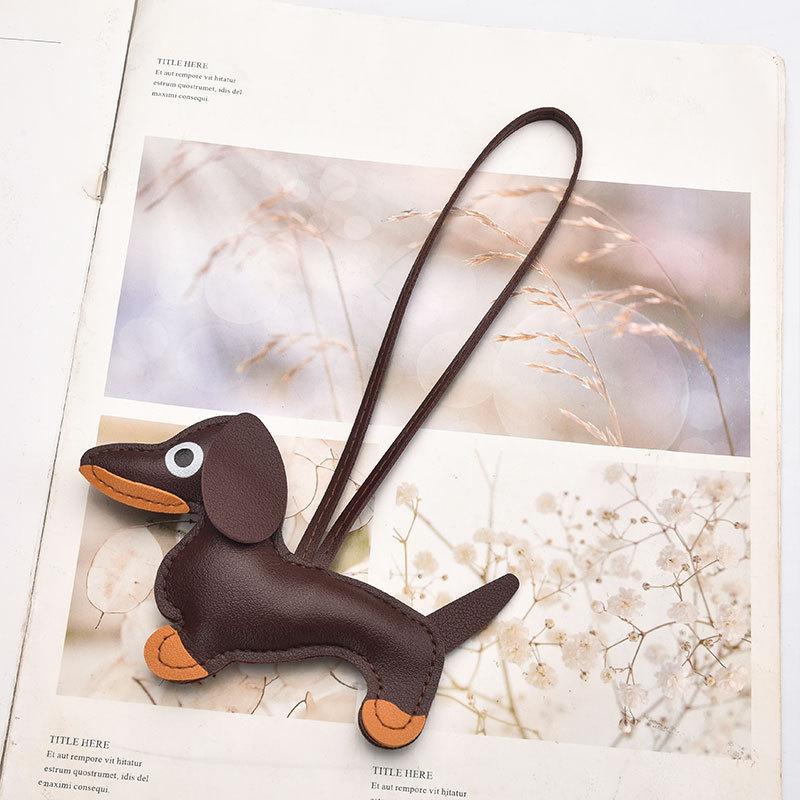 Dog Keychain Pendant Pu Leather Cartoon Pet Bag Charm For Keys And Phones