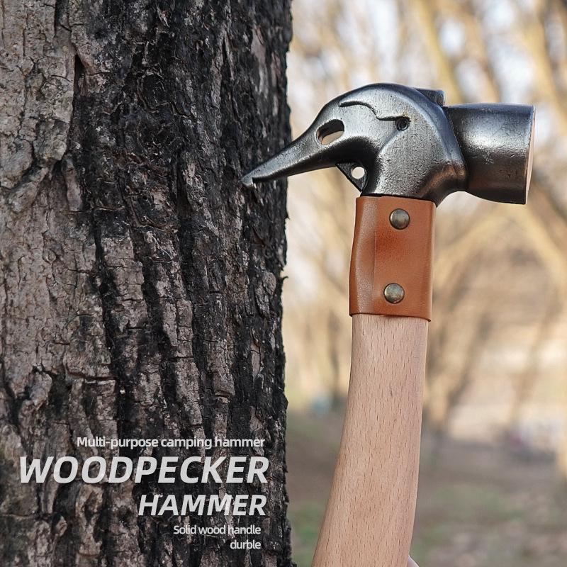 Multi-Function Outdoor Camping Hammer: Stainless Steel & Brass Woodpecker Design for Tent Canopy Nails