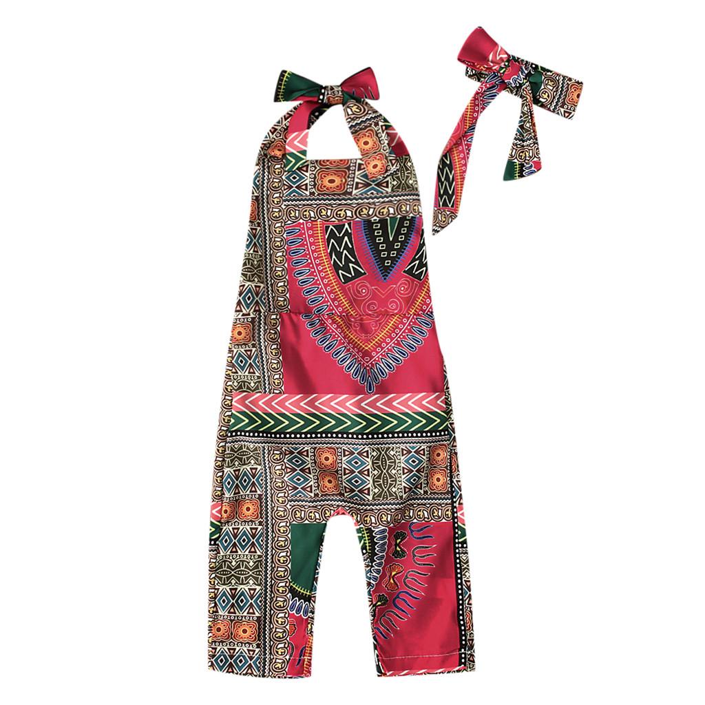 Summer Toddler Baby Girls Sleeveless Dashiki  Romper Jumpsuit Clothes