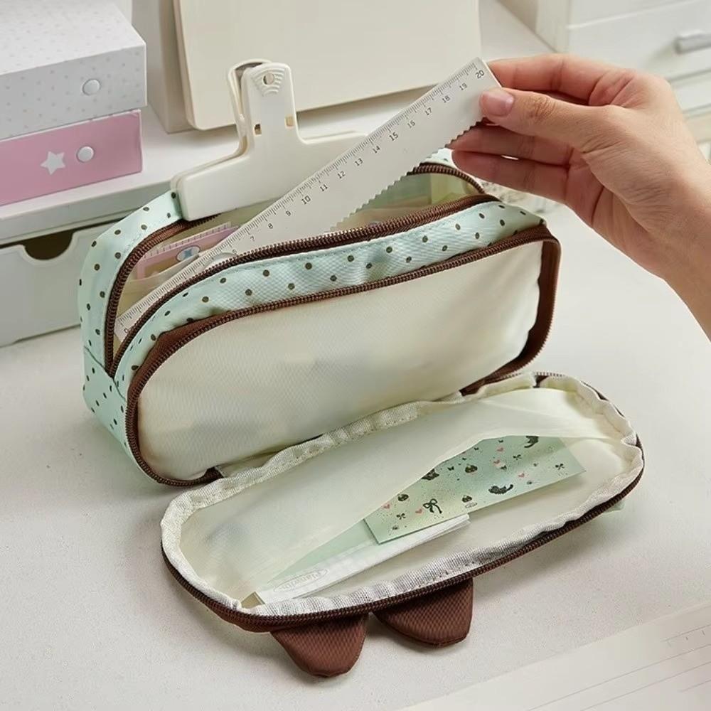 Cat Ear Design Pen Bag Polka Dot Pattern Stationery Bag Korean Style Pencil Pouch  For Students