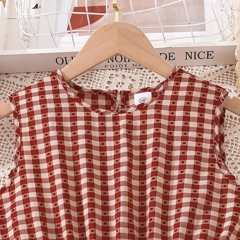 Summer/Spring 2026 Retro Japanese Style Plaid Polka Dot Sleeveless Girls' Sweet Princess Dress