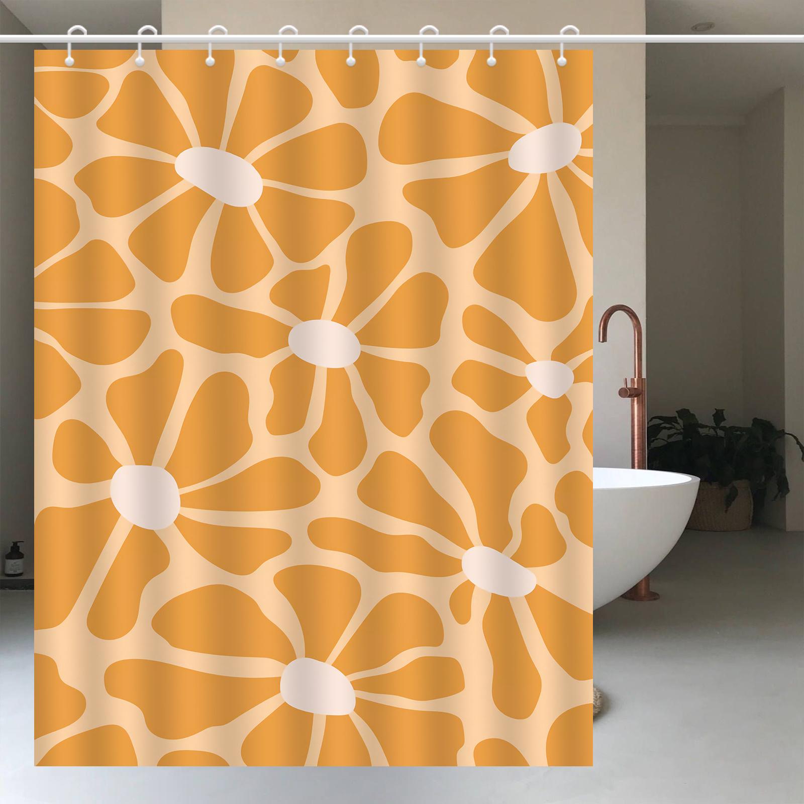 

1Pc Orange Floral Shower Curtain, Polyester Fabric, With Hooks, Machine Washable, Suitable For Bathroom Dcor. W60H190(CM)-1 Pcs