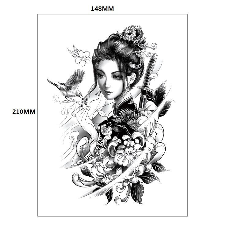 Traditionelle schöne Frau Charakter Tränen Geisha Farbe Wasser Transfer Blume Arm Anti-Real Tattoo Aufkleber Tattoo