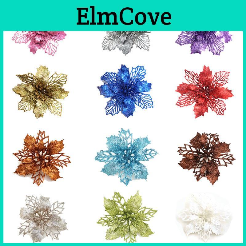 Sparkling Glitter Artificial Flowers For Stunning Christmas Tree Decorations