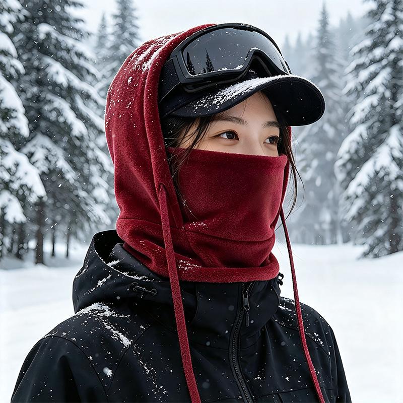 Warm hat, headgear, men's winter scarf, integrated hat, outdoor riding, ski mask, rabbit hair, cold-proof pullover hat.