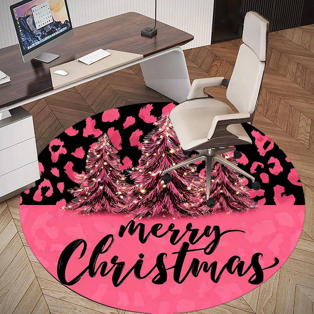 1PC Christmas tree leopard print Office Round Area Rug, Under Office Chairs Bedroom Living Room Home Decor, Carpet for Office -1110137